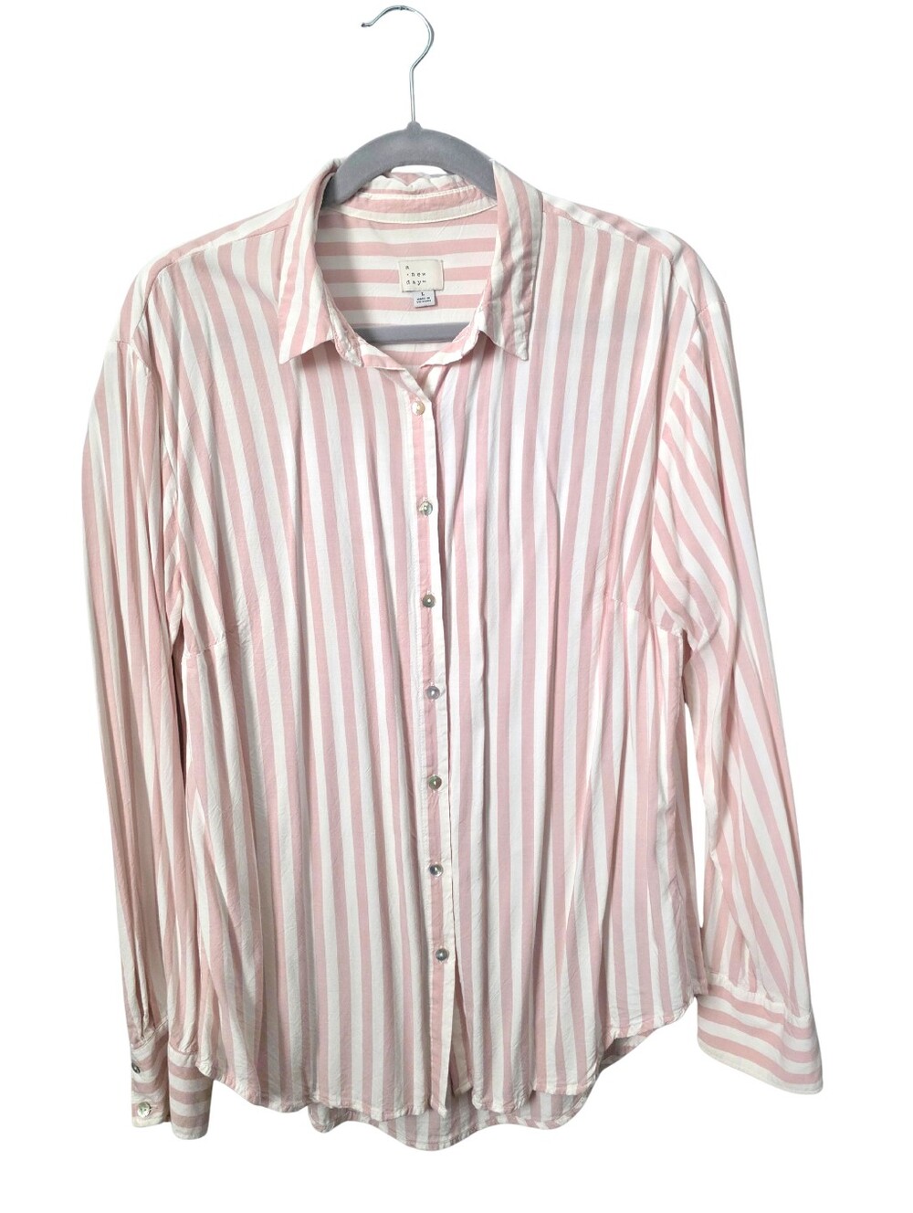 A NEW DAY long sleeve pink and white stripe blouse size L